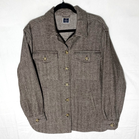 Denver Hayes Tops - Denver Hayes Brown Herringbone Button Up Shirt Jacket Shacket L
